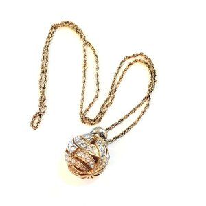 Vintage Gold Tone 80's Statement Ball Pendant Necklace Chain 28"